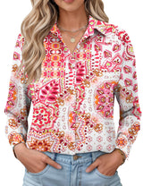 LOMON Womens Long Sleeve Button Down Shirts Casual Loose Fit Cotton Collared Blouses