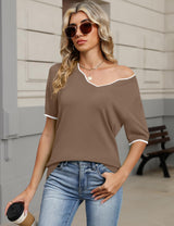 LOMON Womens 2026 Spring V Neck Sweater Casual Tops Short Sleeve Lightweight Ribbed Knit Pullover Sweaters