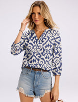 LOMON Womens Tops Dressy Summer 3/4 Length Sleeve Henley V Neck Button Down Shirts Pleated Blouses S-XXL