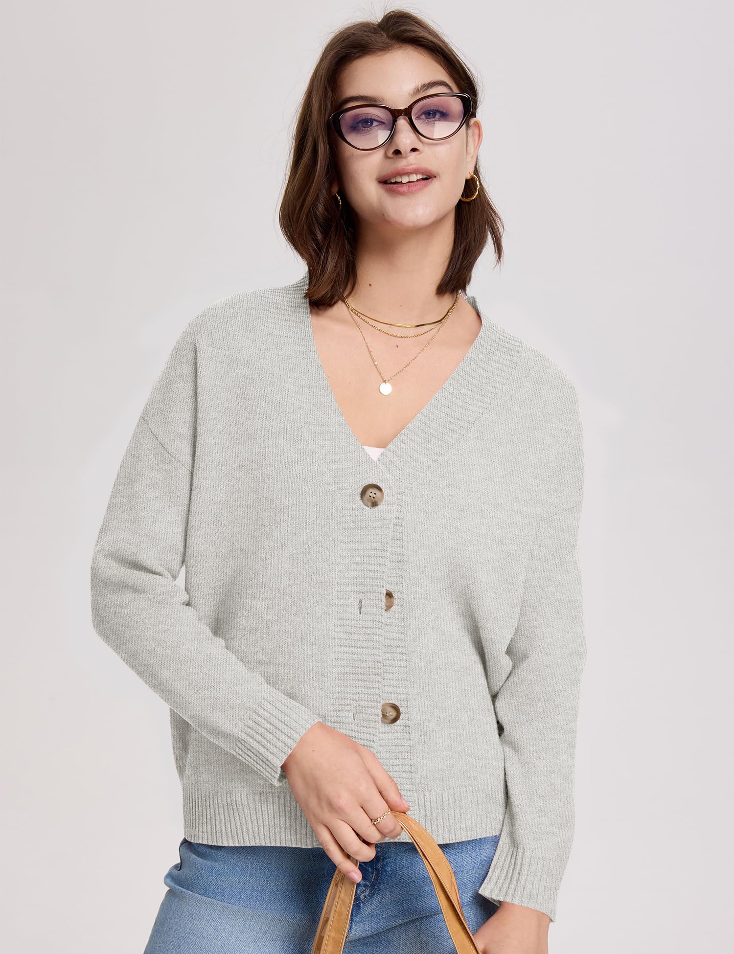 LOMON Women's Button Down Cardigan Sweaters Fall Long Sleeve Open Front Soft Cardigan Casual Loose Knit Coat Outerwear