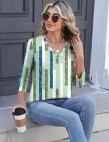 Lomon Women's V Neck T Shirts 3/4 Sleeve Blouse Summer Tops Dressy Casual Basic Tees