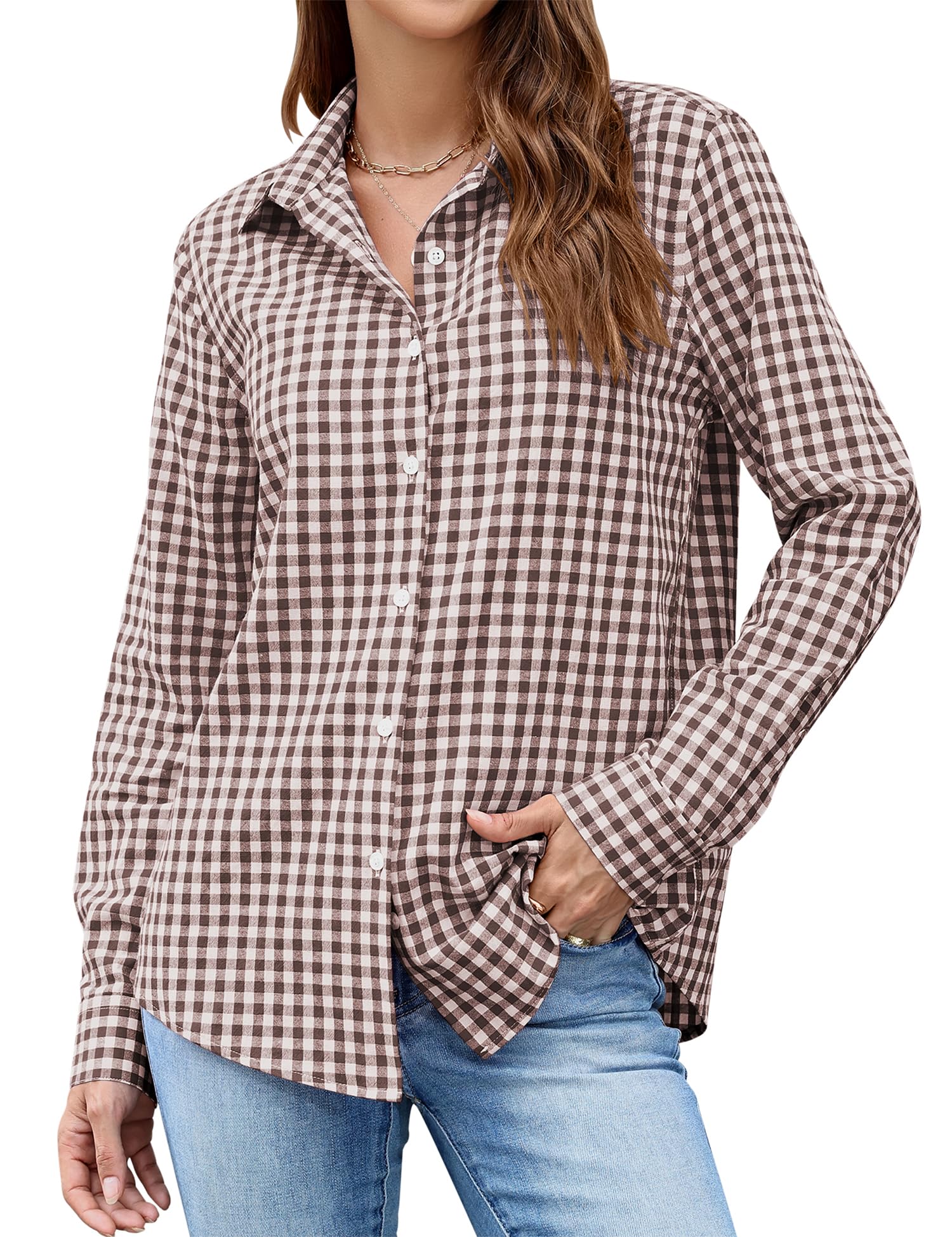 LOMON Button Down Shirt for Women Spring Summer Tops Long Sleeve Business Dressy Casual Blouses Collared Work Outfits Clothes