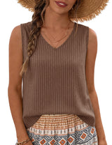 LOMON Womens Linen Crop Tank Top V Neck Tank Tops Sleeveless Cute Spring Summer Tops for Women 2026 Beach Vacation (XS-XL)