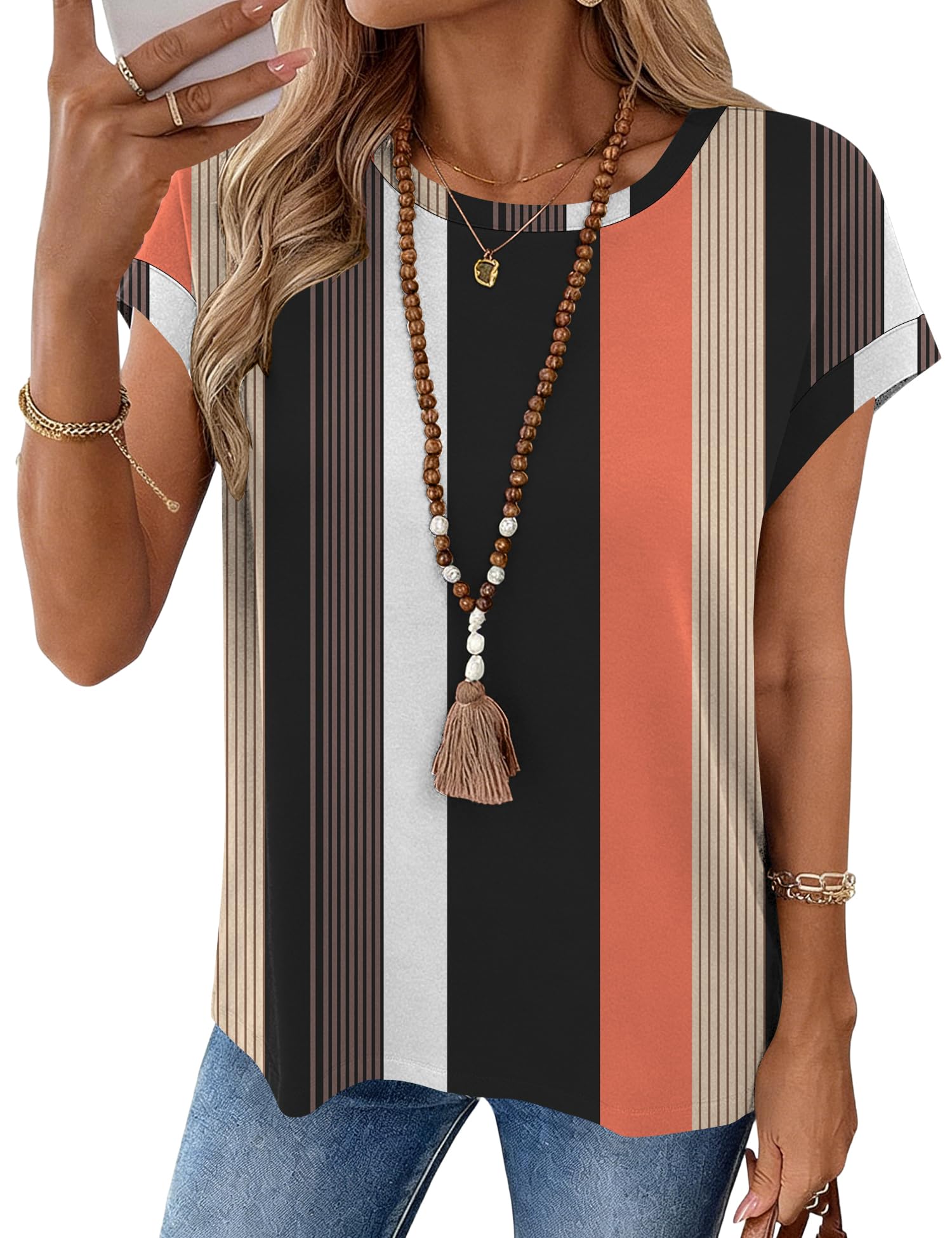 LOMON Womens Summer Tops Short Sleeve Shirts Cap Sleeve Tops Crew Neck Cute Trendy Tunic Blouses Dressy Casual Outfits 2026