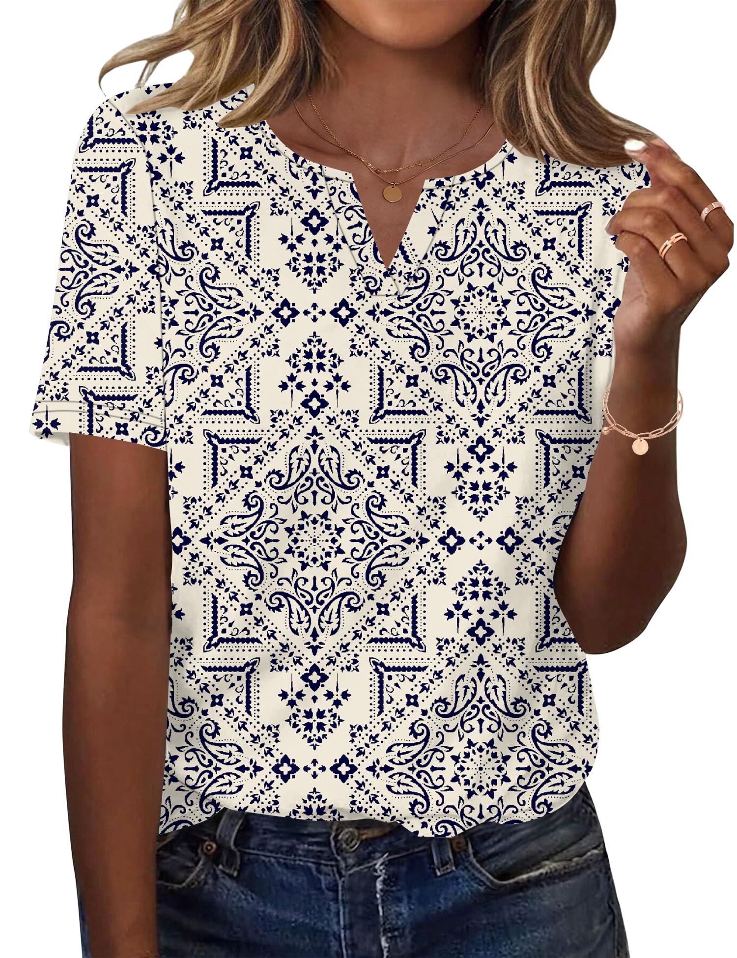 LOMON Womens Short Sleeve V Neck T Shirts Summer Tops Basic Tees Business Casual Blouses Trendy Fashion Clothes
