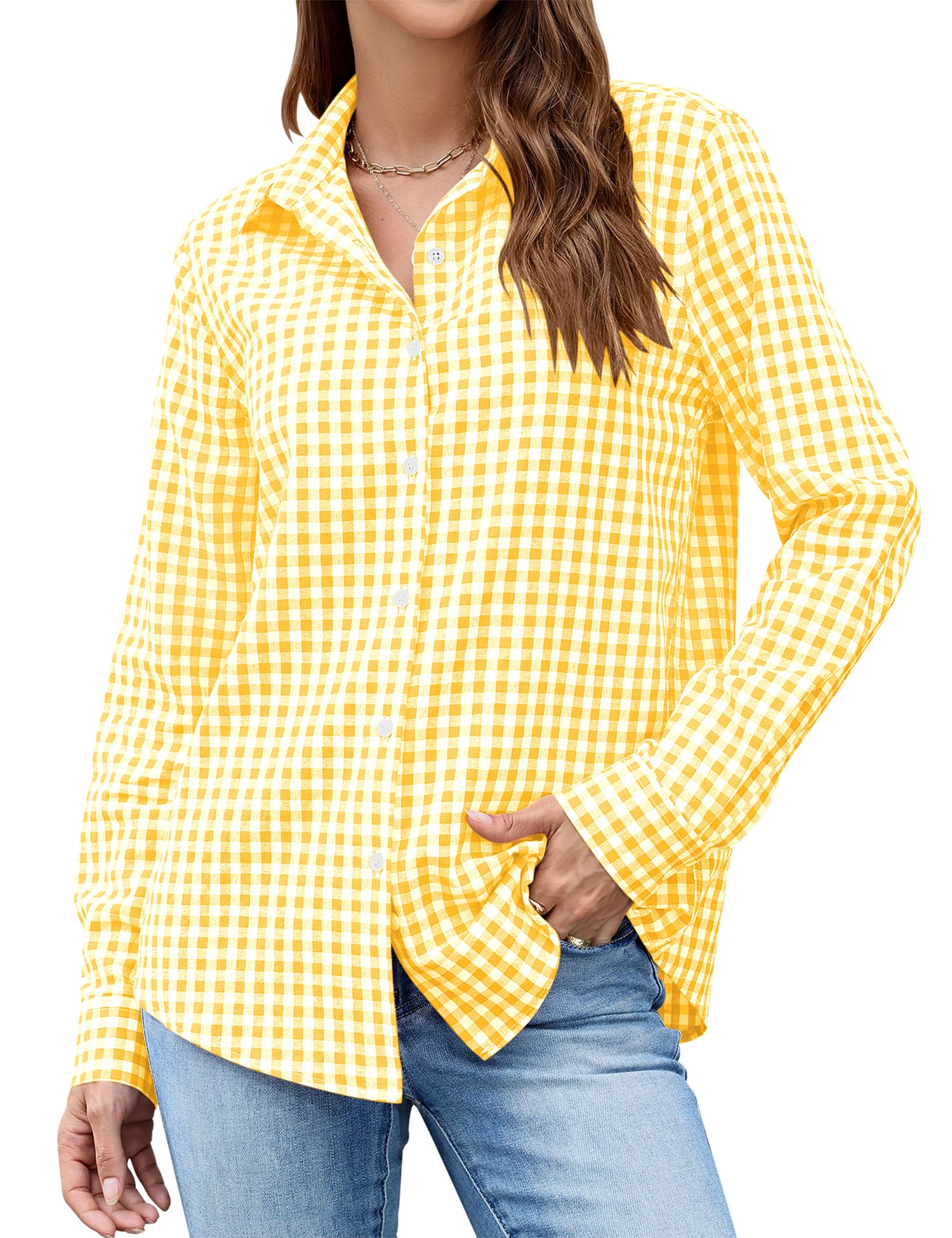 LOMON Button Down Shirt for Women Spring Summer Tops Long Sleeve Business Dressy Casual Blouses Collared Work Outfits Clothes