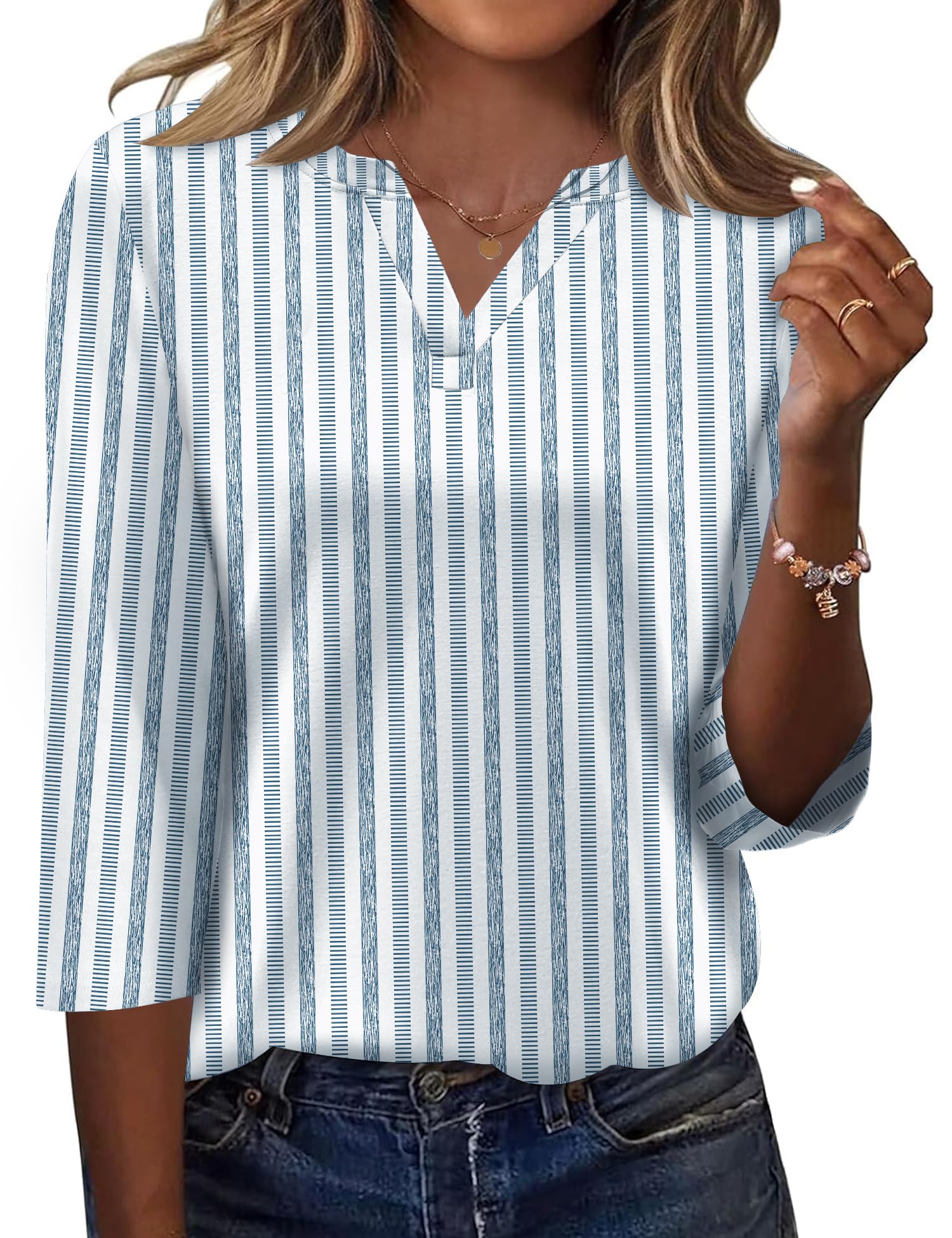 LOMON Womens 3/4 Length Sleeve Tops V Neck Business Casual Blouses Summer Tees Shirts 2026