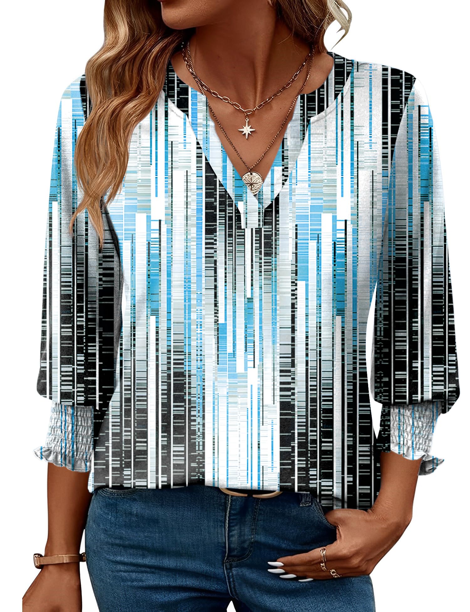 LOMON Women's 2026 Fashion Tops 3/4 Length Sleeve Business Casual Blouses Summer Tees Shirts S-4X