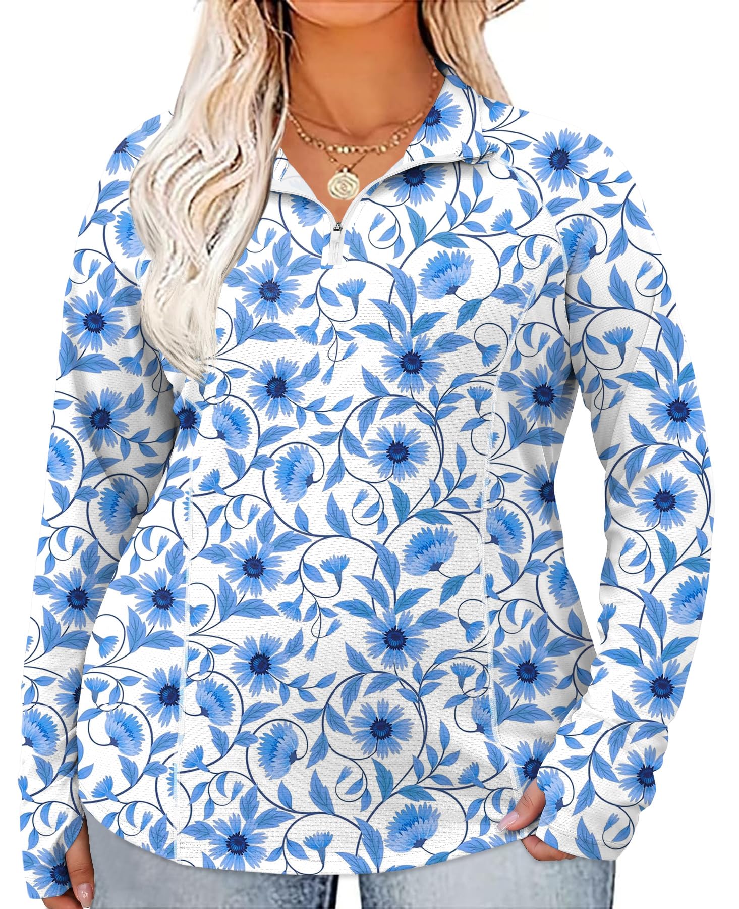 LOMON Womens Plus Size Workout Tops Long Sleeve 1/4 Zip UV Sun Protection Quick Dry Hiking Athletic Shirts Rash Guard UPF 50+