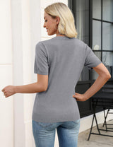 LOMON Womens Short Sleeve Sweater Spring Square Neck Knit Tops Summer Fahshion Business Casual Tops