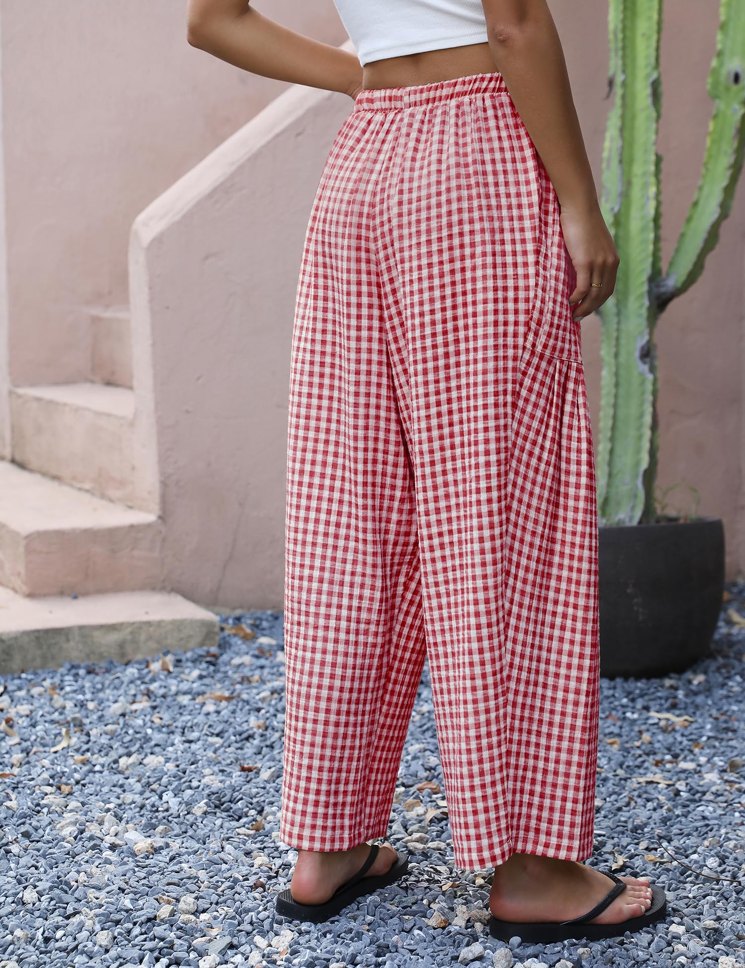 LOMON Womens Wide Leg Linen Pants Casual Drawstring Palazzo Harem Pants Summer Loose Beach Travel Vacation Pants with Pockets