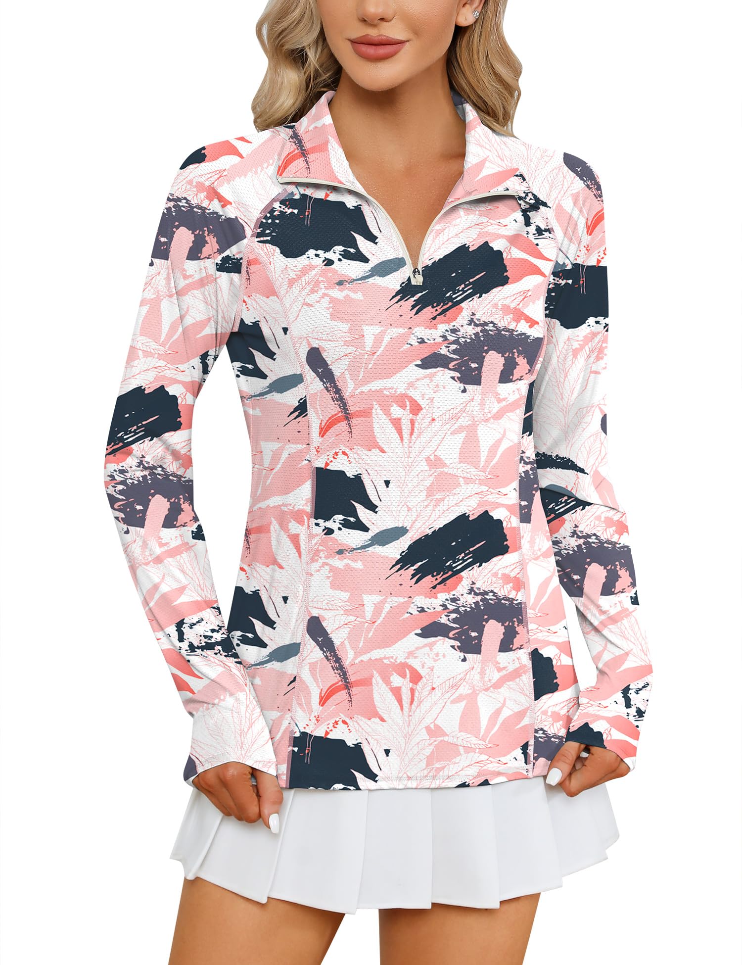 LOMON Women Long Sleeve Shirts Sun Protection 1/4 Zip Summer Quick Dry Hiking Shirts Quarter Zip Pullover for Women