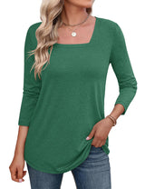 LOMON Women's 3/4 Sleeve Shirts Square Neck Summer Tops Dressy Casual Basic Tees Ladies T Shirts Blouses