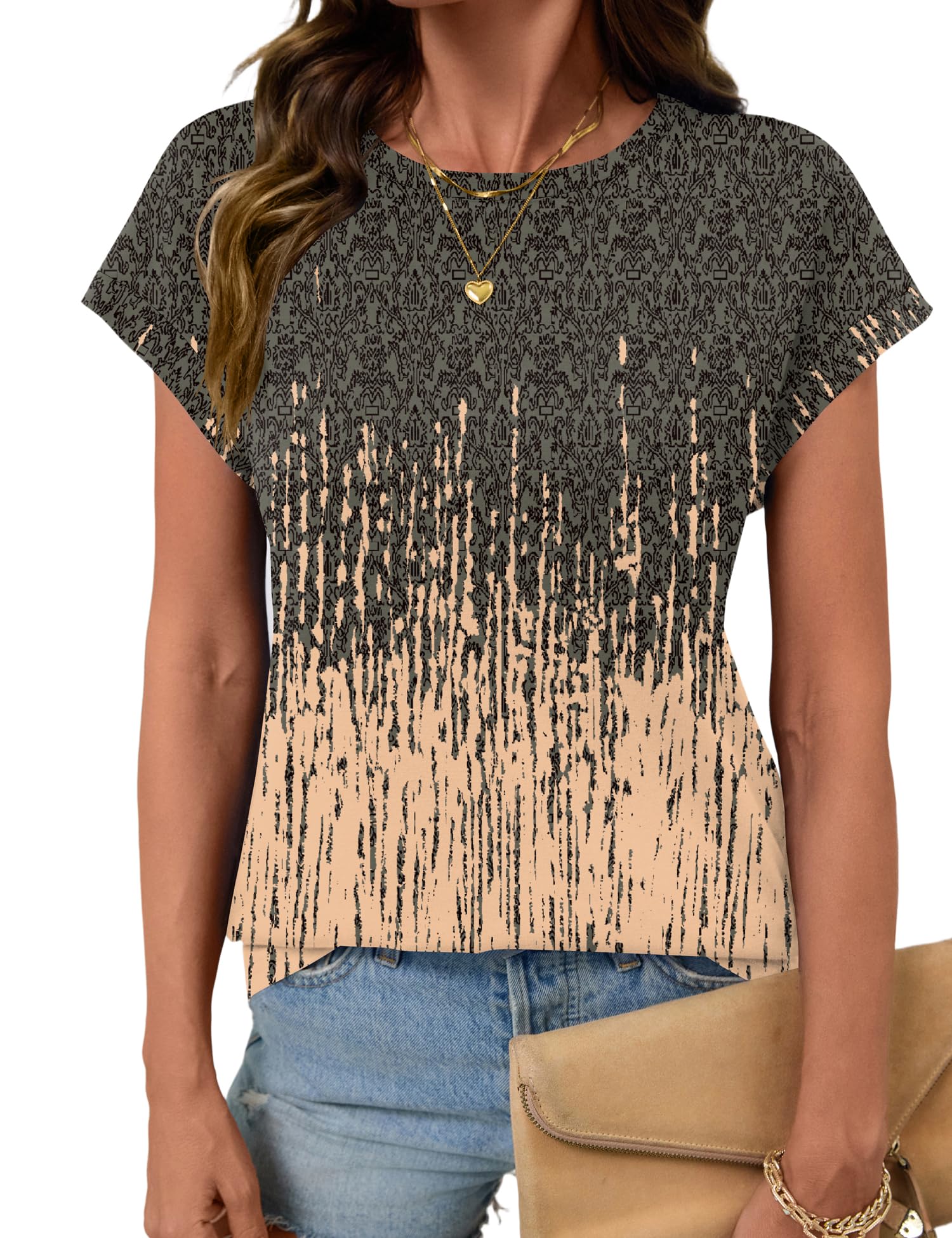 LOMON Womens Summer Tops Short Sleeve Shirts Cap Sleeve Tops Crew Neck Cute Trendy Tunic Blouses Dressy Casual Outfits 2026