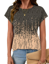 LOMON Womens Summer Tops Short Sleeve Shirts Cap Sleeve Tops Crew Neck Cute Trendy Tunic Blouses Dressy Casual Outfits 2026