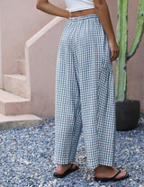 LOMON Womens Wide Leg Linen Pants Casual Drawstring Palazzo Harem Pants Summer Loose Beach Travel Vacation Pants with Pockets