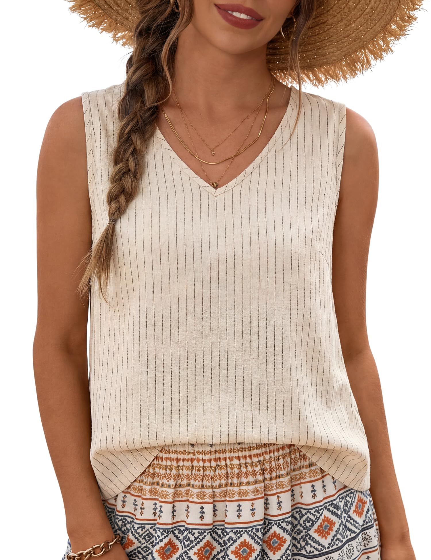 LOMON Womens Linen Crop Tank Top V Neck Tank Tops Sleeveless Cute Spring Summer Tops for Women 2026 Beach Vacation (XS-XL)