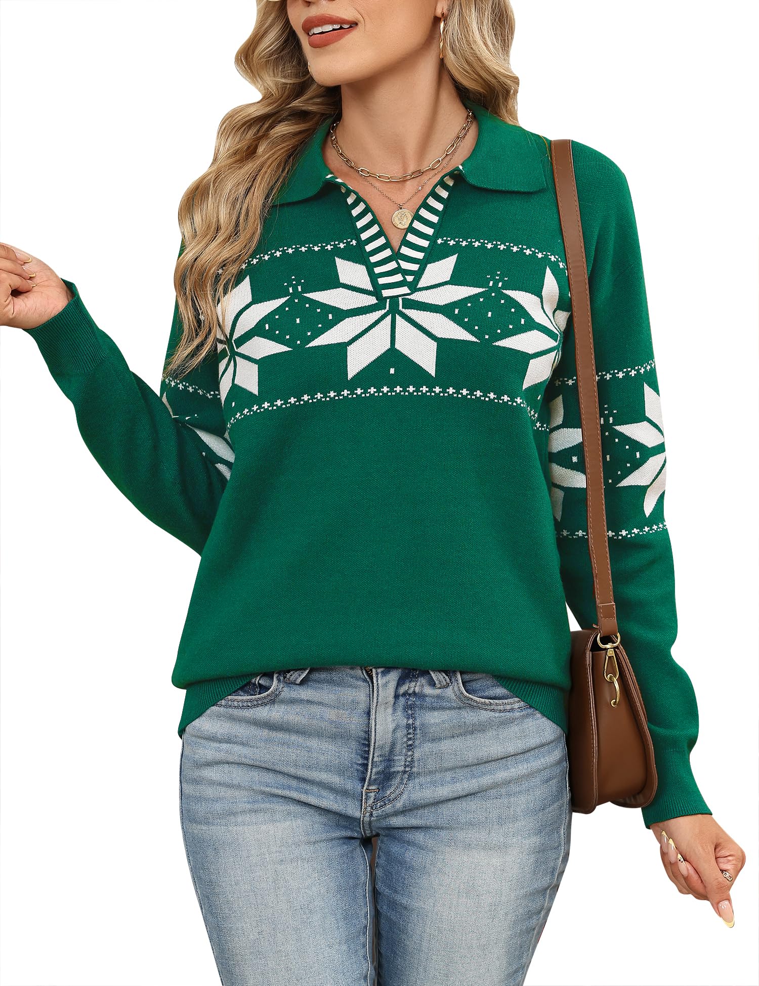 LOMON V Neck Long Sleeve Loose Sweaters Color Block Striped Knitted Pullover Jumper Tops