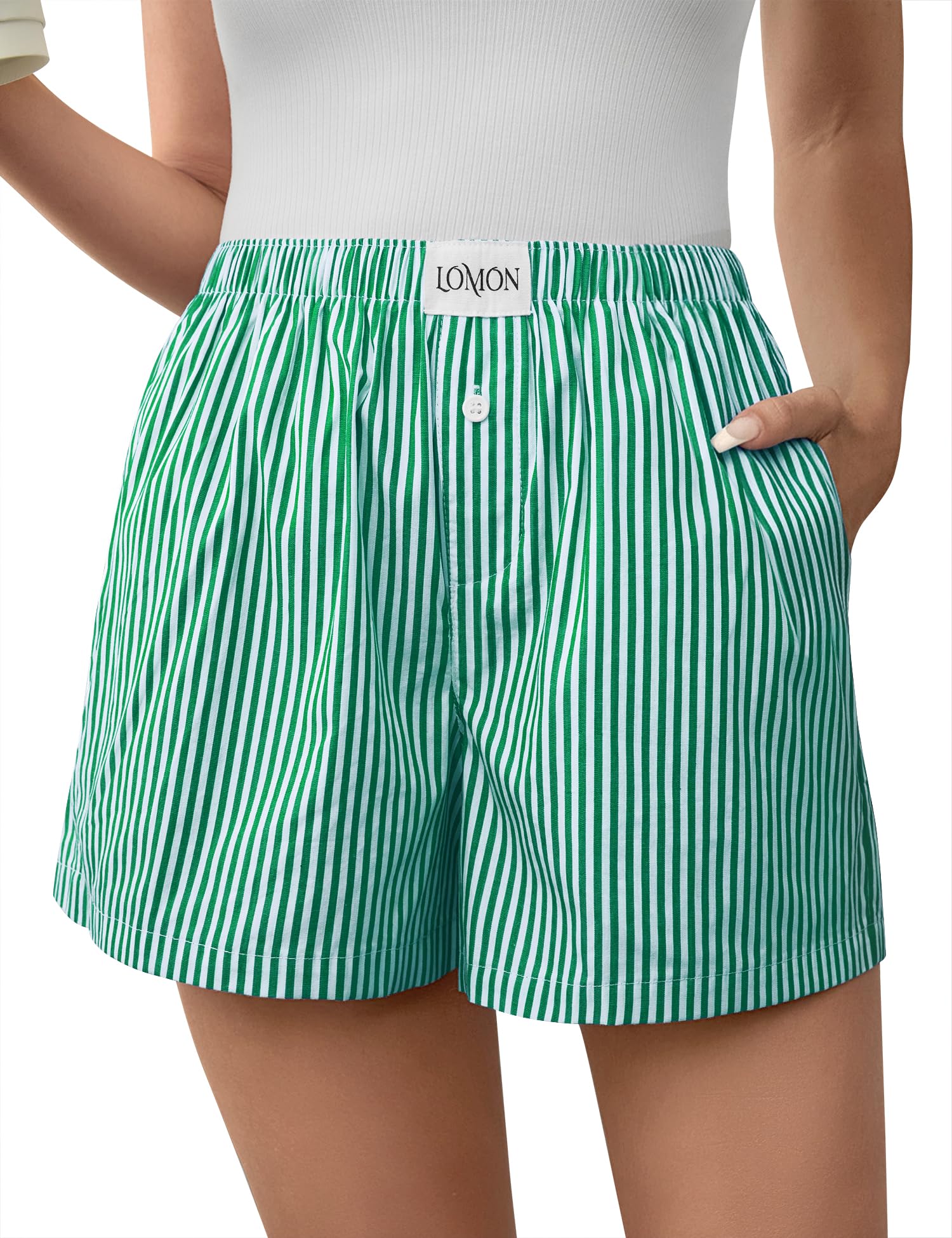 Lomon Boxer Shorts for Women Summer Gingham Pajamas 2026 Lounge Sleep Pj Plaid Shorts Y2K Beach Bottoms with Pockets
