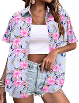 LOMON Women's Summer Hawaiian Shirts Floral Short Sleeve Button Down Shirts Hawaii Tropical Beach Tops Outfits