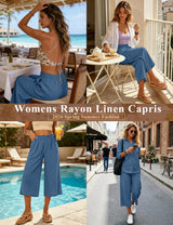 LOMON Women's Wide Leg Capri Pants Cropped Palazzo Summer Beach Vacation Casual Pants with Pockets