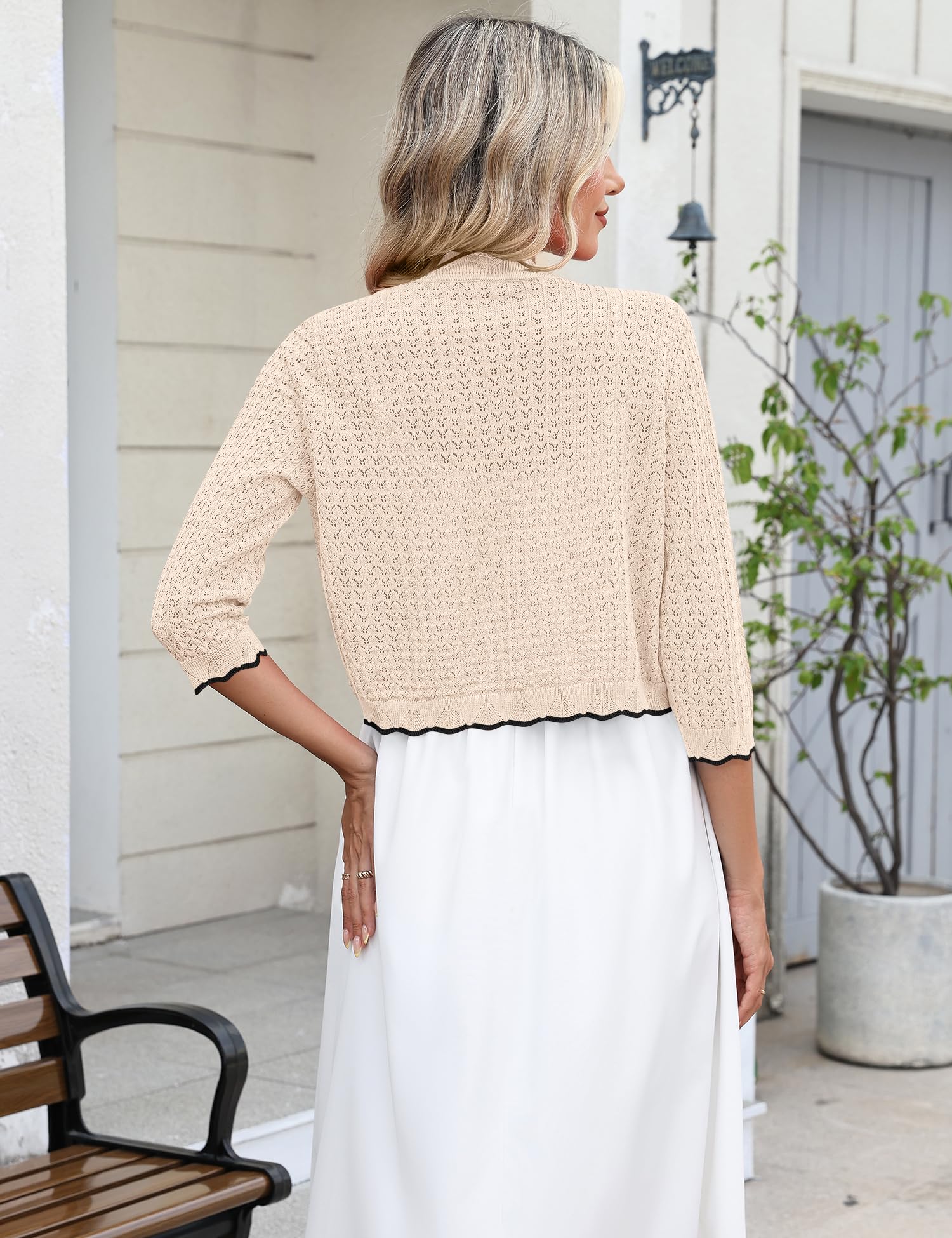 LOMON Women's 3/4 Sleeve Cropped Cardigan Knit Sweaters Trendy Open Front Bolero Shrugs for Dresses S-XXL