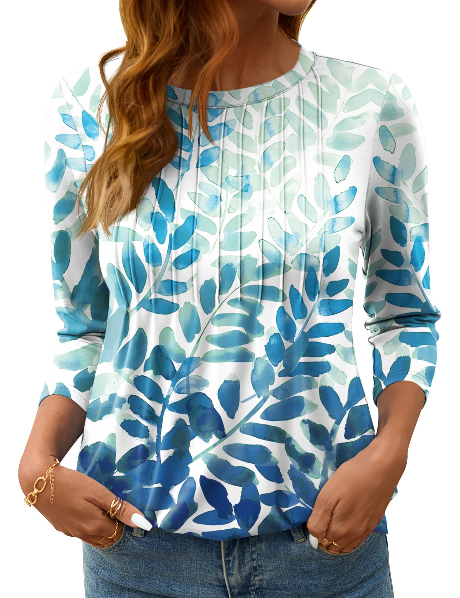 LOMON Women's 3/4 Length Sleeve Tops Crew Neck Dressy Casual Blouses Summer Tees Shirts