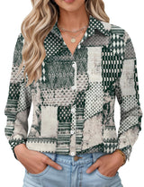 LOMON Womens Long Sleeve Button Down Shirts Casual Loose Fit Cotton Collared Blouses