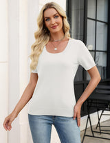 LOMON Womens Short Sleeve Sweater Spring Square Neck Knit Tops Summer Fahshion Business Casual Tops