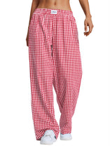 LOMON Womens Striped Gingham Boxer Pants Spring Summer Pajama Lounge Pj Casual Plaid Trousers Y2K Beach Bottoms with Pockets