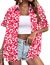 LOMON Women's Summer Hawaiian Shirts Floral Short Sleeve Button Down Shirts Hawaii Tropical Beach Tops Outfits