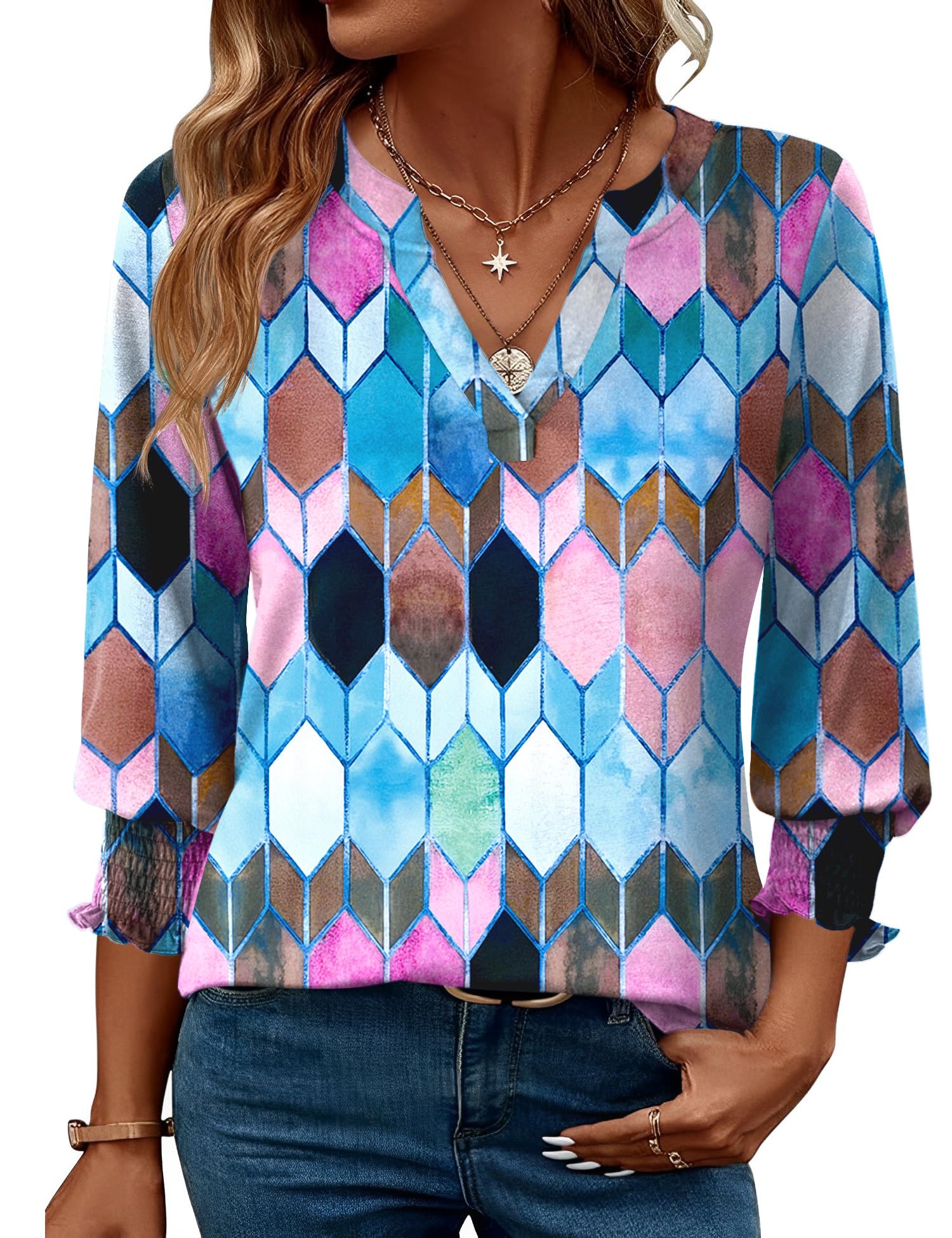 LOMON Women's 2026 Fashion Tops 3/4 Length Sleeve Business Casual Blouses Summer Tees Shirts S-4X