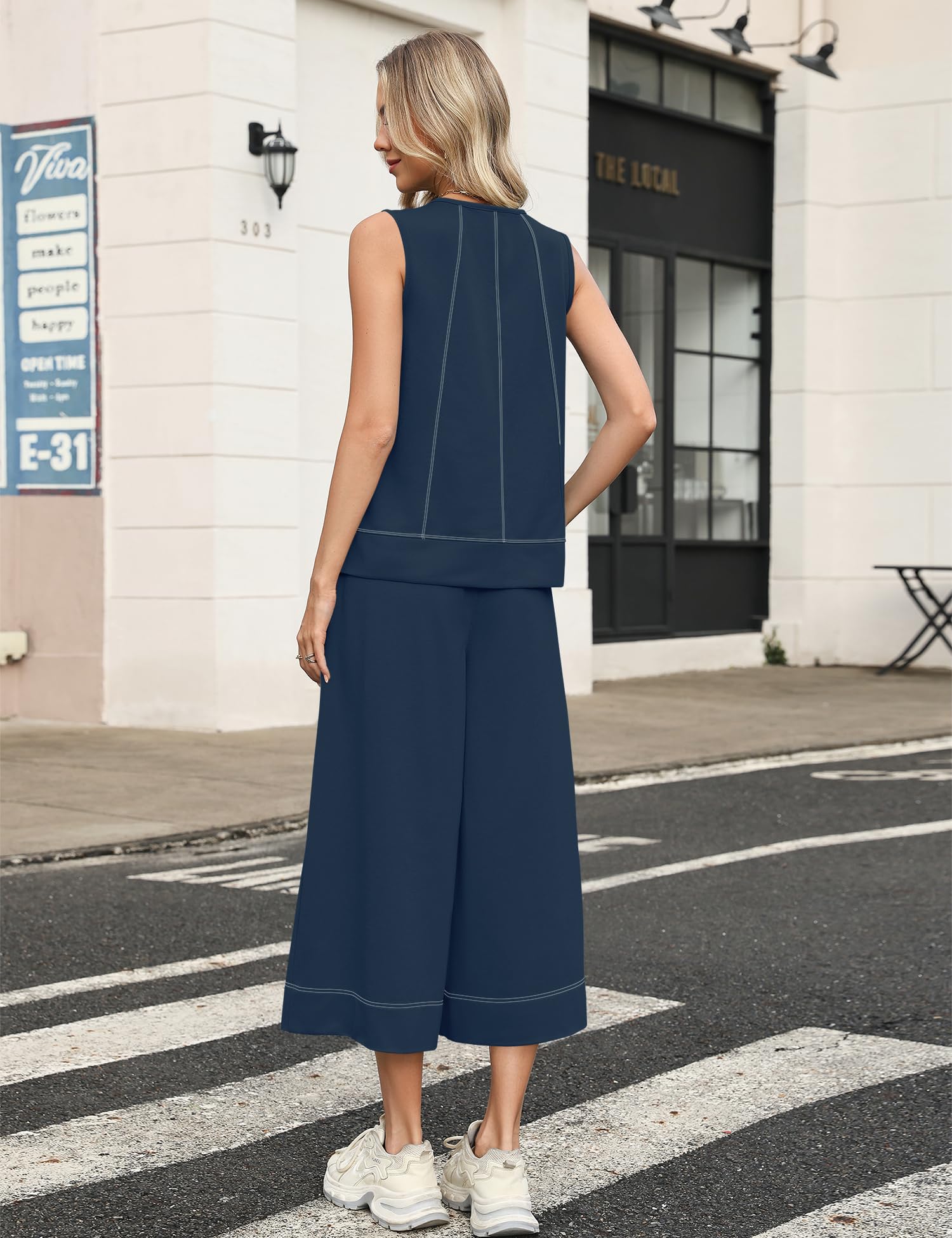 LOMON Two Piece Sets for Women Summer Outfits Sleeveless Tank Tops Wide Leg Crop Pants Matching Lounge Vacation Travel