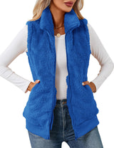 LOMON Womens Fuzzy Fleece Vest, Casual Warm Sleeveless Zip Up Sherpa Vest Jacket with Pockets for Fall/Winter