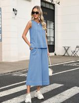 LOMON Two Piece Sets for Women Summer Outfits Sleeveless Tank Tops Wide Leg Crop Pants Matching Lounge Vacation Travel