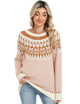LOMON Womens Casual Lightweight Vintage Fair Isle Sweater Raglan Sleeve Crew Neck Knitted Pullover Comfy Warm Fall Tops