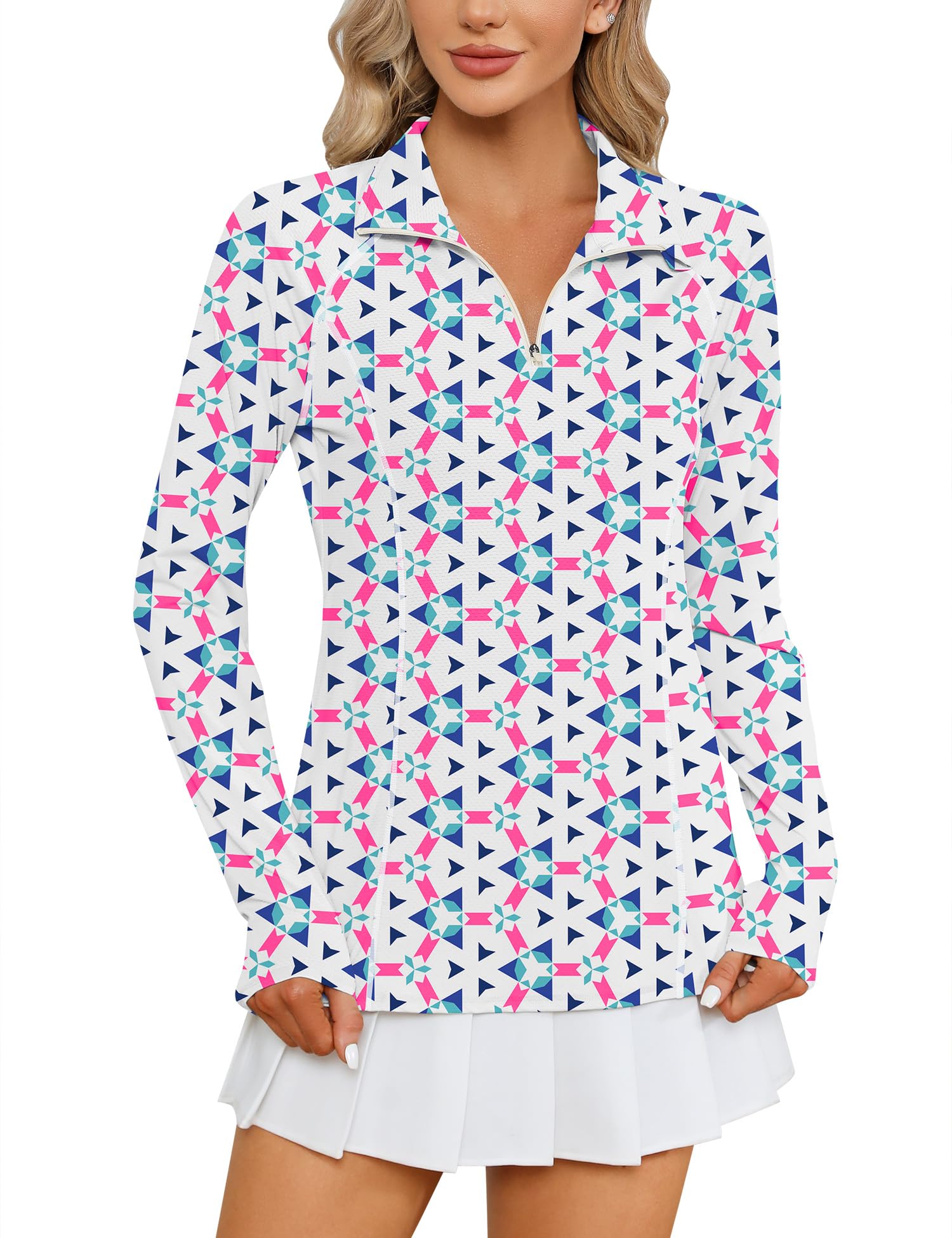 LOMON Women Long Sleeve Shirts Sun Protection 1/4 Zip Summer Quick Dry Hiking Shirts Quarter Zip Pullover for Women