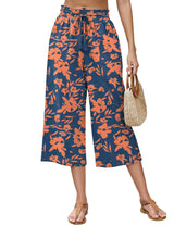 LOMON Women's Linen Capri Pants Wide Leg with Drawstring Elastic Waist Casual Cropped Pant