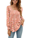 LOMON Blouses for Women Puff Long Sleeve Shirts Square Neck Casual Smocked Tunic Tops 2024 Spring Fall Winter Clothes S-XL