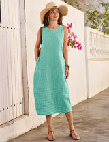 LOMON Summer Dresses for Women Cotton Casual Maxi Dress Beach Vacation Long Sundresses Plaid Striped with Pockets