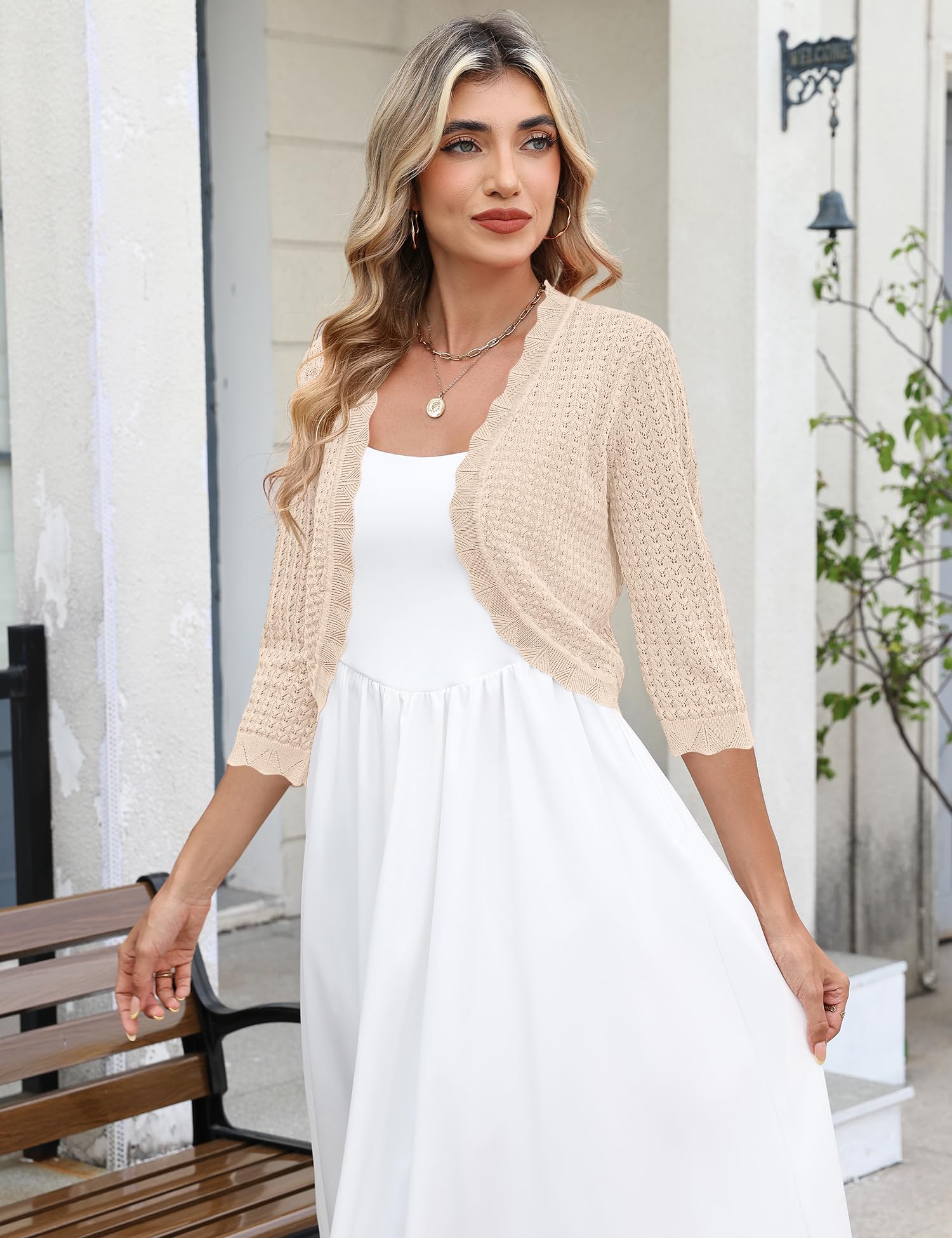 LOMON Women's 3/4 Sleeve Cropped Cardigan Knit Sweaters Trendy Open Front Bolero Shrugs for Dresses S-XXL