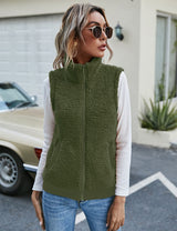 LOMON Womens Fuzzy Fleece Vest, Casual Warm Sleeveless Zip Up Sherpa Vest Jacket with Pockets for Fall/Winter