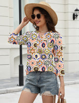 LOMON Womens Tops 3/4 Sleeve Botton Down Shirts Casual V Neck Tunic Blouses Pleated Fashion Summer Tees 2026 Trendy S-3XL