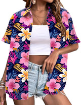 LOMON Women's Summer Hawaiian Shirts Floral Short Sleeve Button Down Shirts Hawaii Tropical Beach Tops Outfits