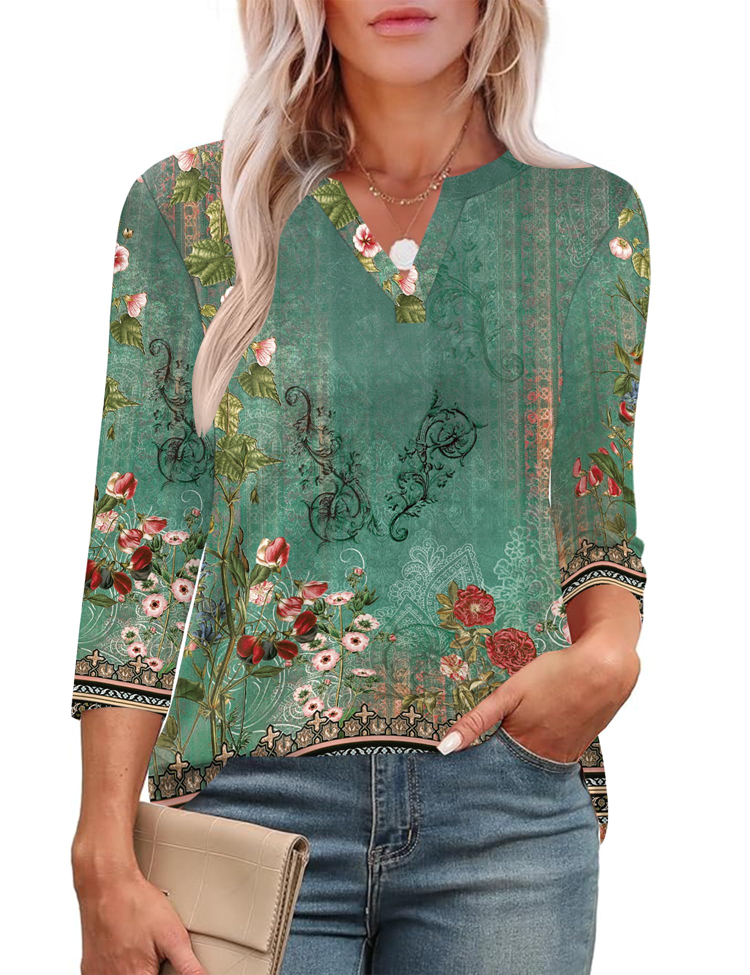LOMON Womens 3/4 Length Sleeve Tops V Neck Business Casual Blouses Summer Tees Shirts 2026