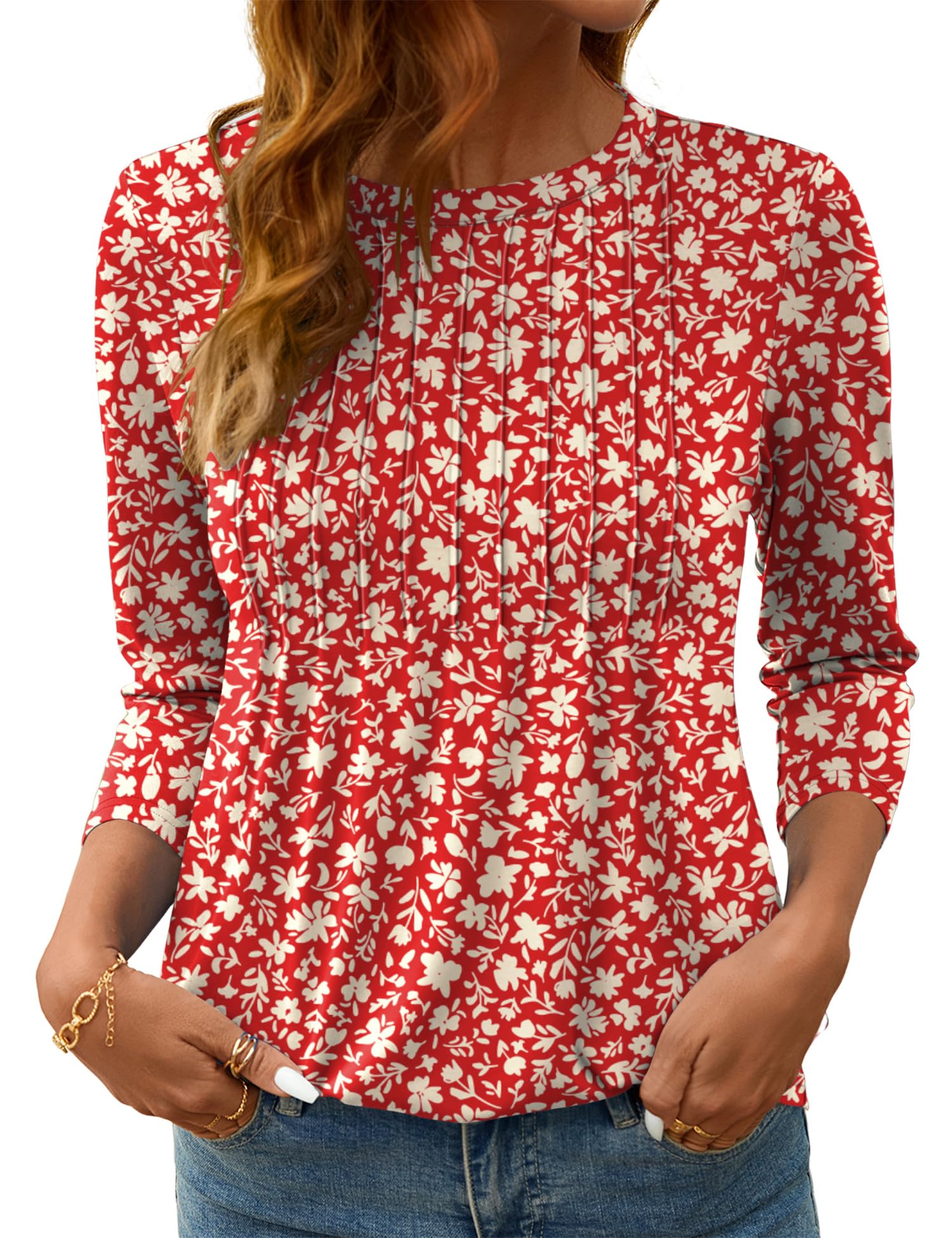 LOMON Women's 3/4 Length Sleeve Tops Crew Neck Dressy Casual Blouses Summer Tees Shirts