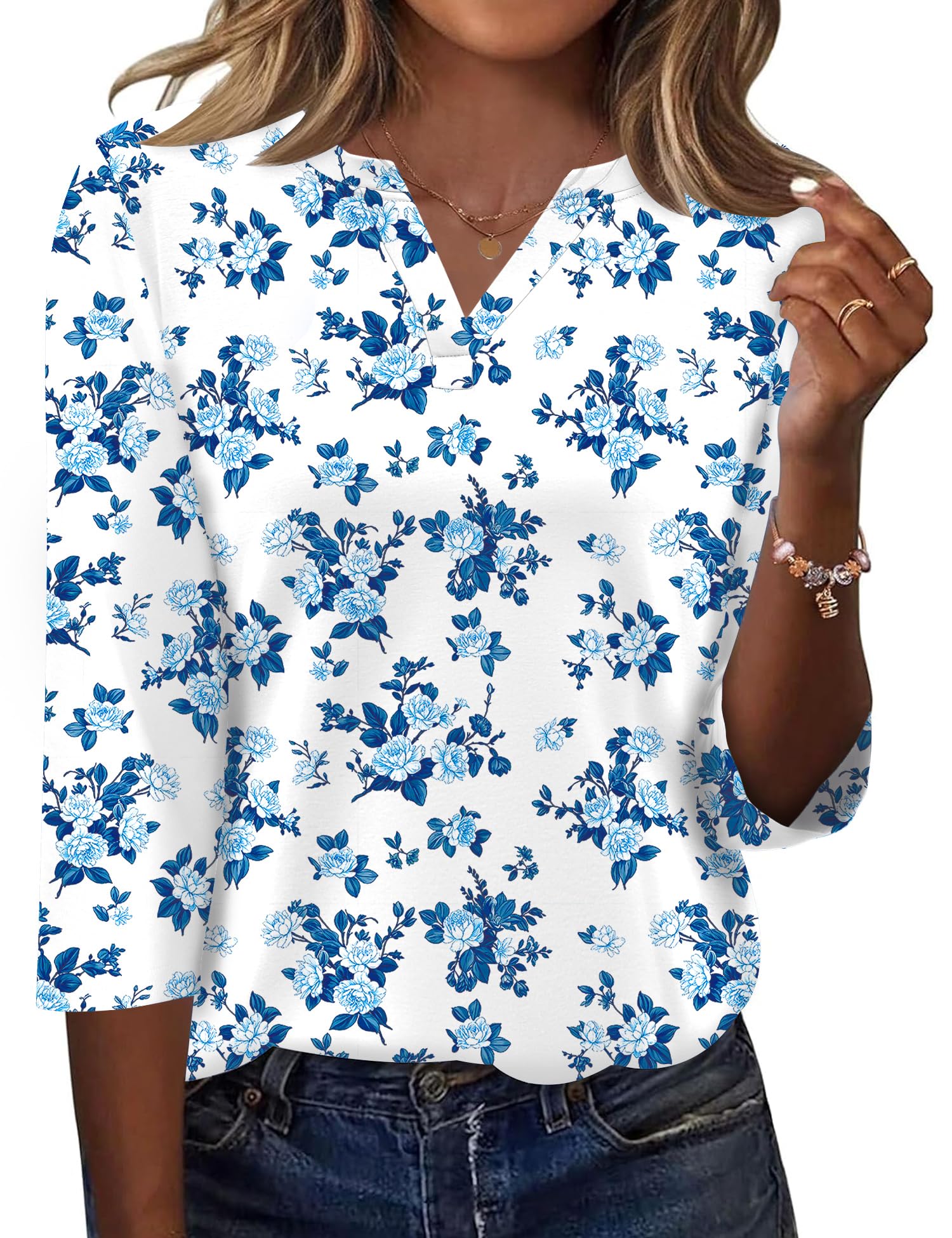 LOMON Womens 3/4 Length Sleeve Tops V Neck Business Casual Blouses Summer Tees Shirts 2026