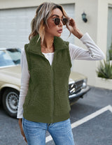 LOMON Womens Fuzzy Fleece Vest, Casual Warm Sleeveless Zip Up Sherpa Vest Jacket with Pockets for Fall/Winter