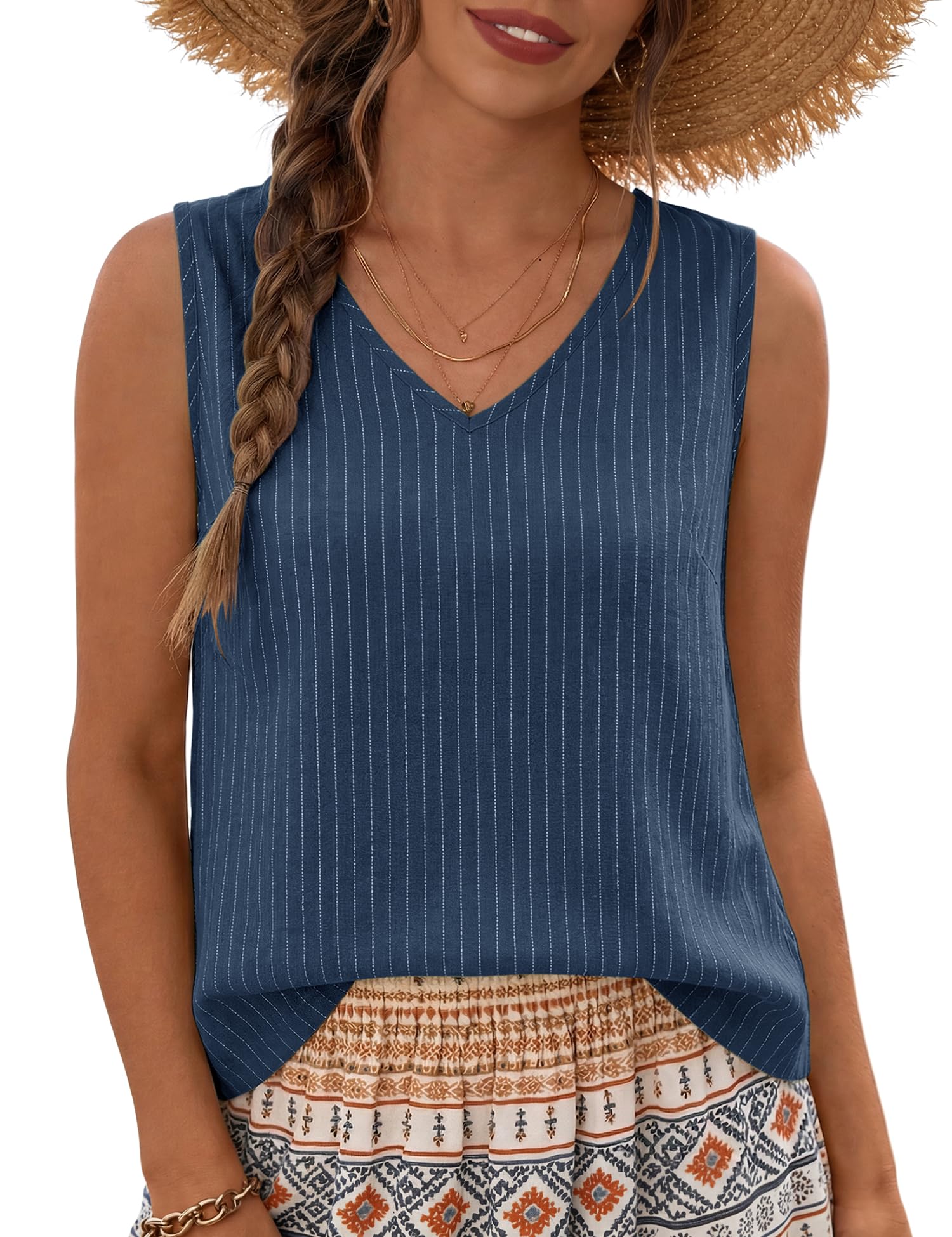 LOMON Womens Linen Crop Tank Top V Neck Tank Tops Sleeveless Cute Spring Summer Tops for Women 2026 Beach Vacation (XS-XL)