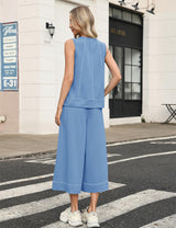 LOMON Two Piece Sets for Women Summer Outfits Sleeveless Tank Tops Wide Leg Crop Pants Matching Lounge Vacation Travel